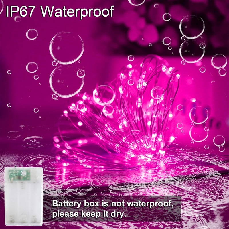 YAOZHOU Christmas Decorations Pink Fairy String Lights, Battery Operated with Timer, 2 Pack 33FT 100 Led Mini Battery Powered, Mason Jar Waterproof Firefly Valentines Day Lights DIY Party - Image 3