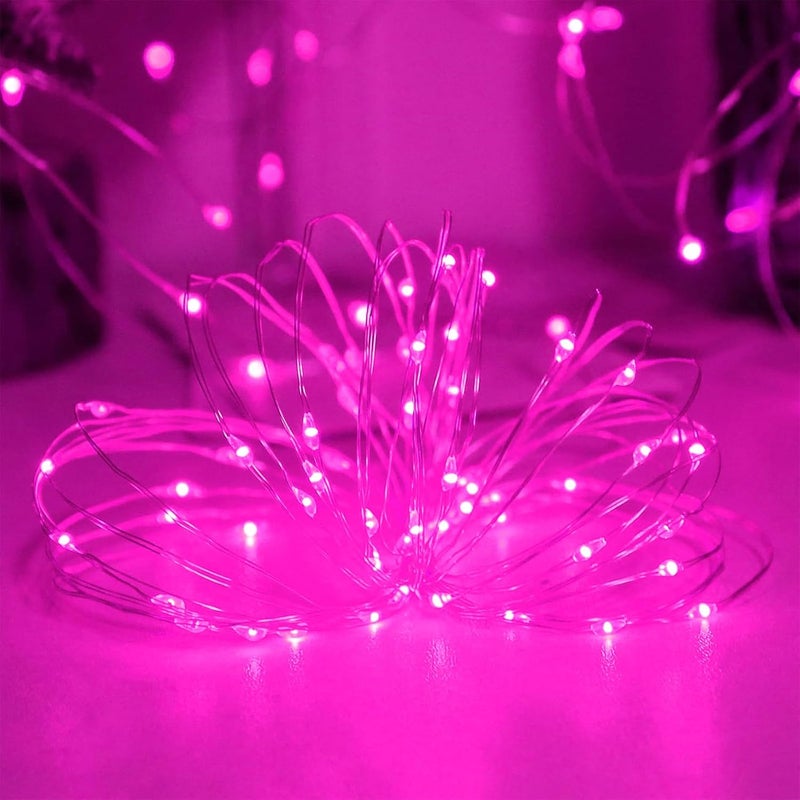 YAOZHOU Christmas Decorations Pink Fairy String Lights, Battery Operated with Timer, 2 Pack 33FT 100 Led Mini Battery Powered, Mason Jar Waterproof Firefly Valentines Day Lights DIY Party - Image 5