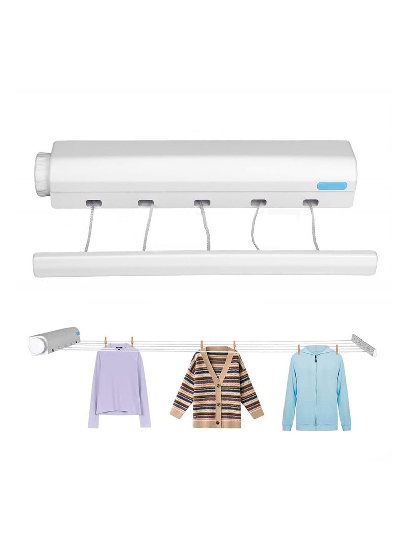 Retractable Clothesline, Outdoor Heavy Duty Adjustable Cloth Hanger Rope, Plastic Clothes Line Automatic Telescopic Drying Rack, Wall Mounted Clothes Hanging Line for Indoor Outdoor (5 Lines)