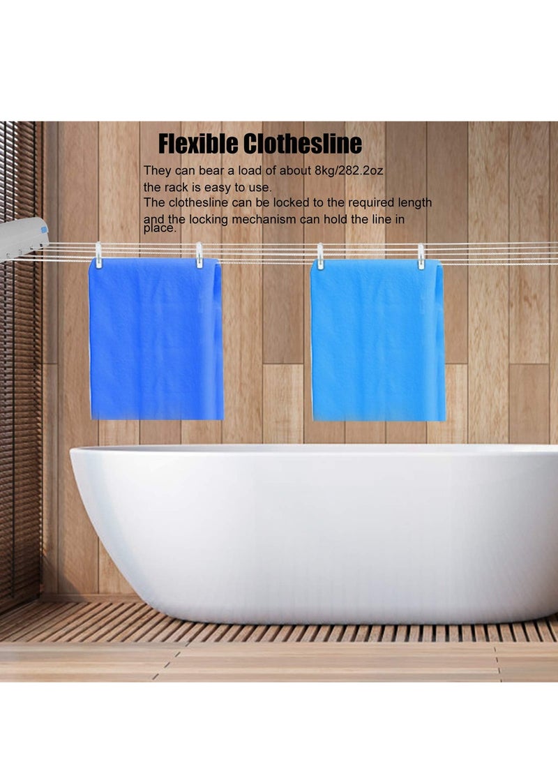 Retractable Clothesline, Outdoor Heavy Duty Adjustable Cloth Hanger Rope, Plastic Clothes Line Automatic Telescopic Drying Rack, Wall Mounted Clothes Hanging Line for Indoor Outdoor (5 Lines)