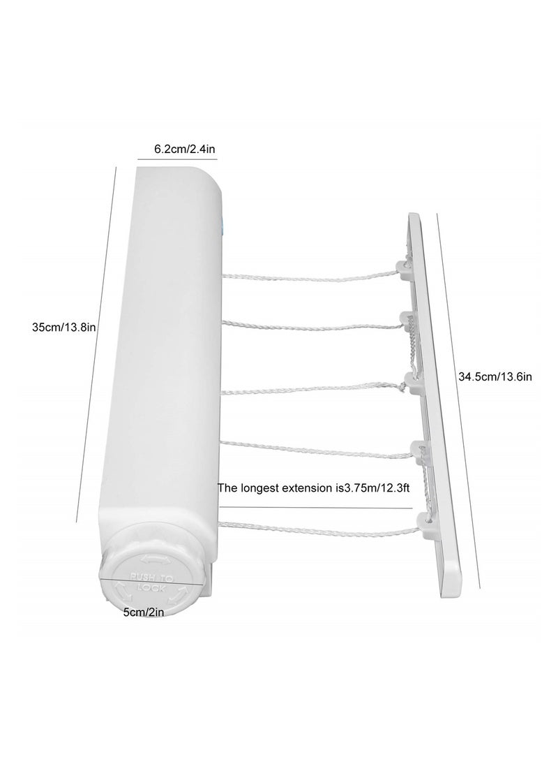 Retractable Clothesline, Outdoor Heavy Duty Adjustable Cloth Hanger Rope, Plastic Clothes Line Automatic Telescopic Drying Rack, Wall Mounted Clothes Hanging Line for Indoor Outdoor (5 Lines)