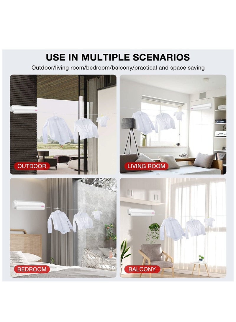 Retractable Clothesline, Outdoor Heavy Duty Adjustable Cloth Hanger Rope, Plastic Clothes Line Automatic Telescopic Drying Rack, Wall Mounted Clothes Hanging Line for Indoor Outdoor (5 Lines)