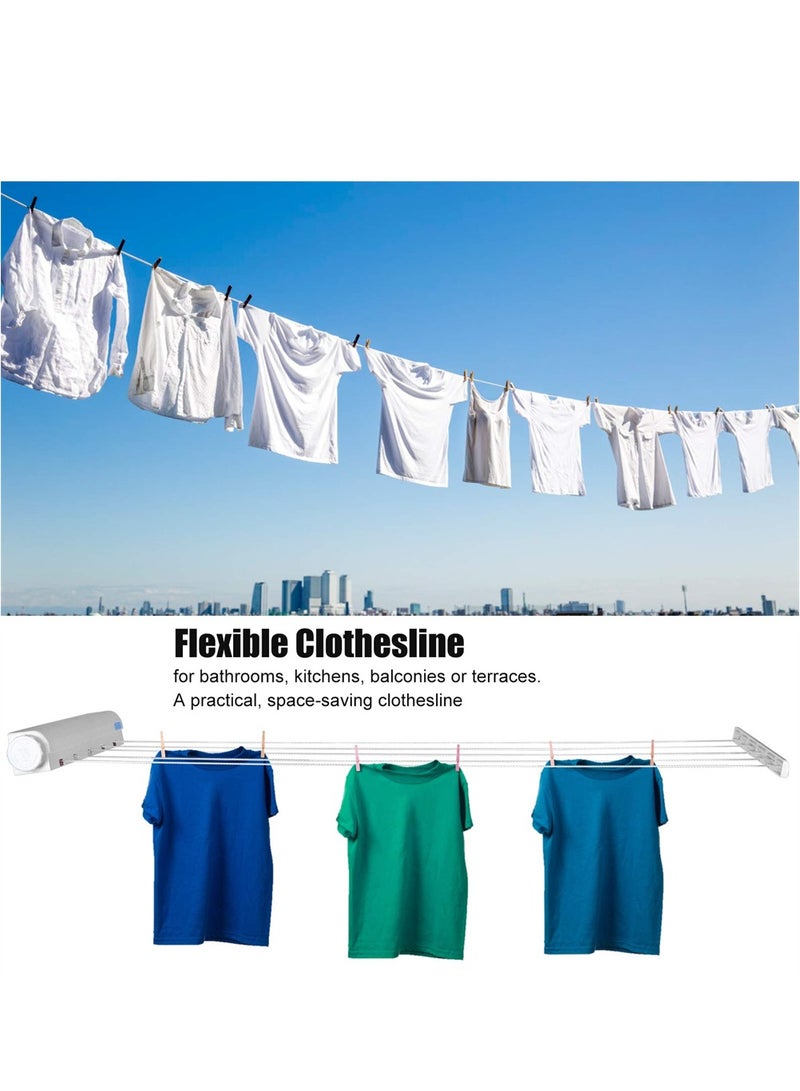 Retractable Clothesline, Outdoor Heavy Duty Adjustable Cloth Hanger Rope, Plastic Clothes Line Automatic Telescopic Drying Rack, Wall Mounted Clothes Hanging Line for Indoor Outdoor (5 Lines)