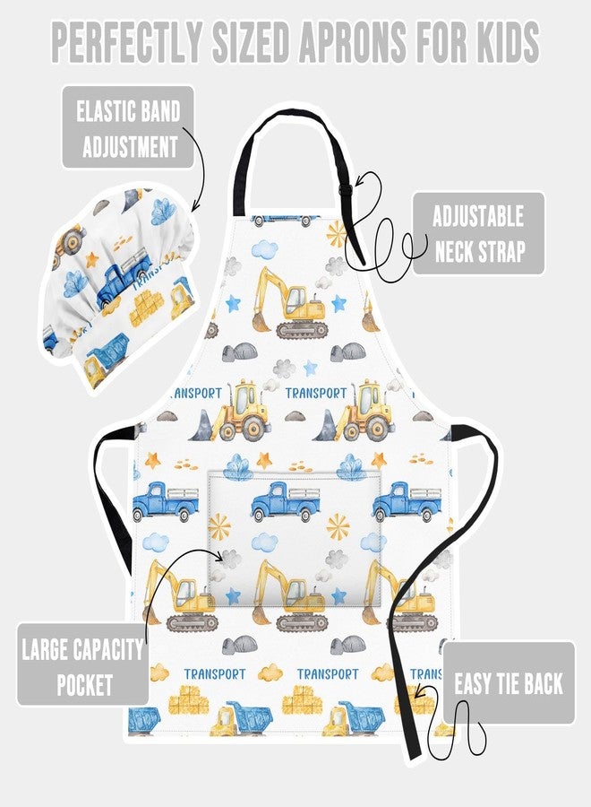 Bribay Apron and Chef Hat Set Boys Adjustable Bib Apron with Pocket, for Cooking Baking Painting Arts and Crafts, Dump Truck Digger Aprons - Image 5