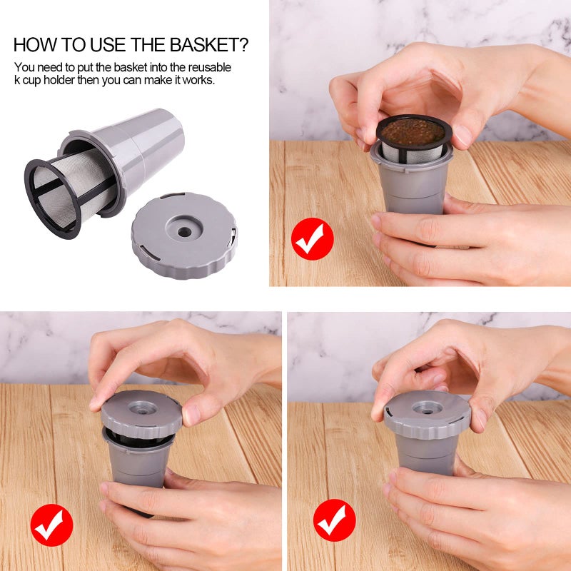 دسيج Dsyj For Keurig My K-Cup فلتر قهوة قابل لإعادة الاستخدام لتحضير القهوة أو الشاي يناسب سلسلة B30 B40 B50 B60 B70 مع ملحقات القهوة المستدامة، رمادي، 3 عبوات - Image 4