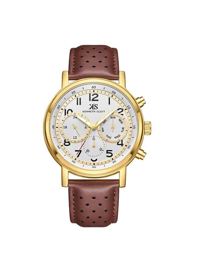 KENNETH SCOTT Men's White  Dial Analog Watch - K24119-GLDW