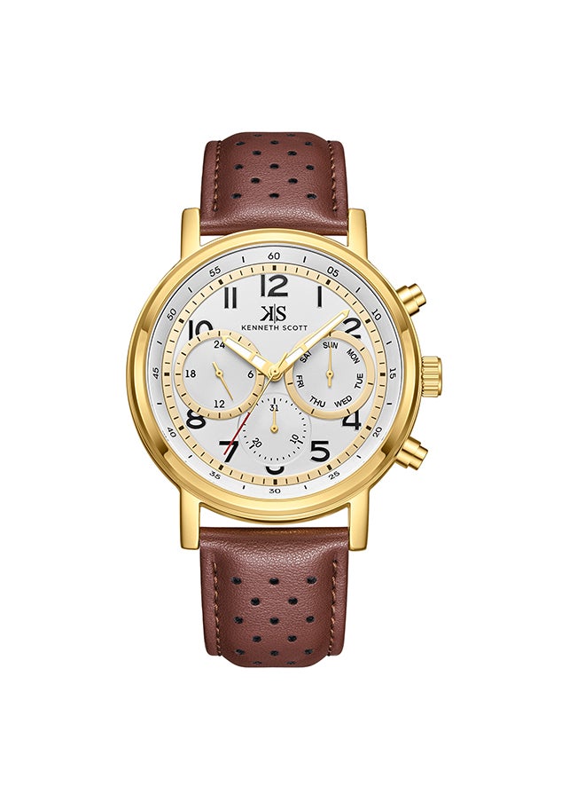 KENNETH SCOTT Men's Leather  Analog Watch K24119-GLDW - 44 mm  - Image 1