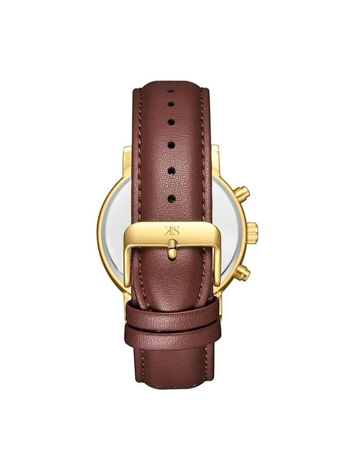 KENNETH SCOTT Kenneth Scott Men's Epson VX9J Movement Watch, Analog Display and Leather Strap - K24119-GLDW, Brown