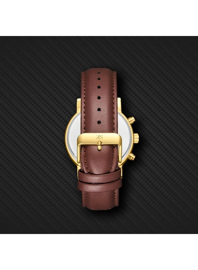 Kenneth Scott White Kenneth Scott Men's Epson VX9J Movement Watch, Analog Display and Leather Strap - K24119-GLDW, Brown for Men | Best Price UAE
