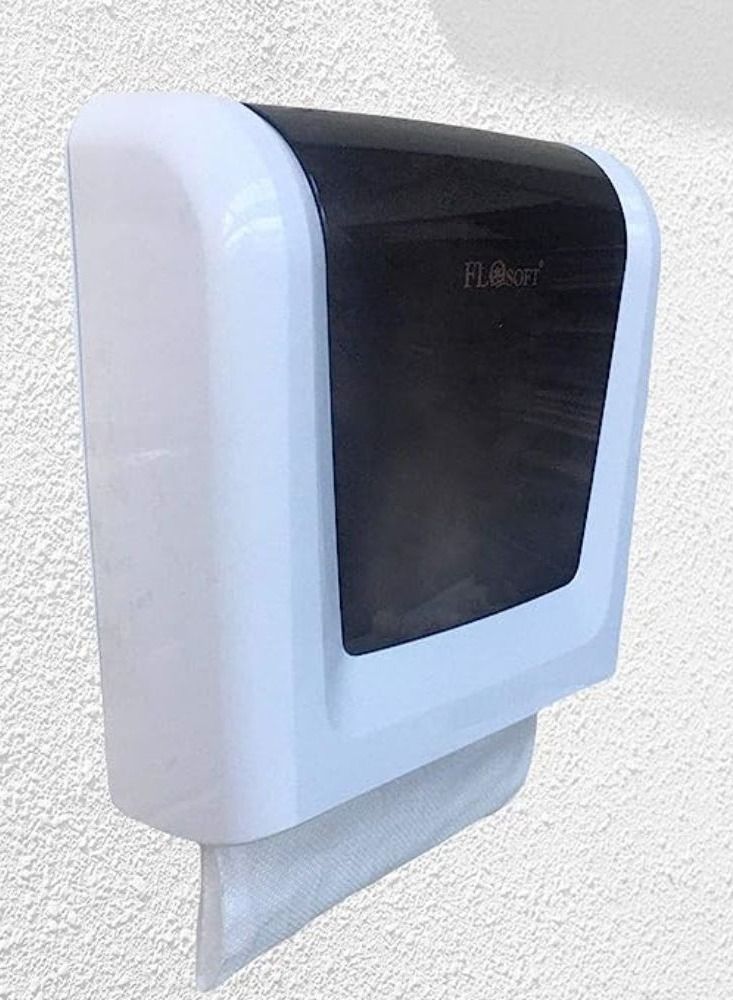 FLOSOFT Toilet paper dispenser toilet paper holder Paper Towel Dispenser Z Folding Wall Mount ABS Plastic 300 Paper Towel Capacity Black and White - Image 2