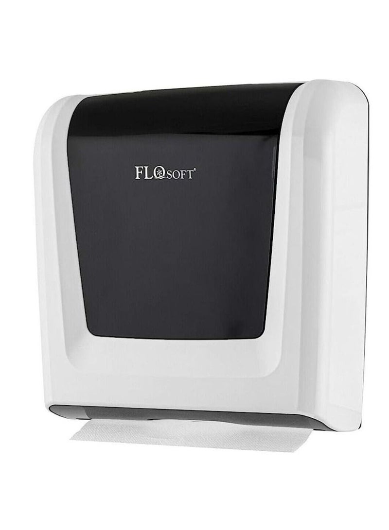 FLOSOFT Toilet paper dispenser toilet paper holder Paper Towel Dispenser Z Folding Wall Mount ABS Plastic 300 Paper Towel Capacity Black and White - Image 1