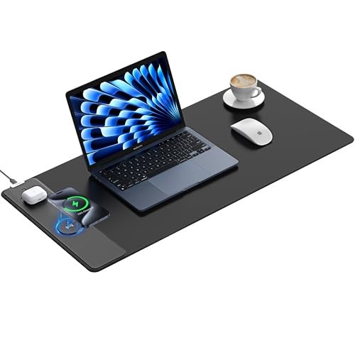 TopMade Wireless Charging Mouse Pad, Waterproof Gaming Mousepad with Ultra-Smooth Surface, Non-Slip Base, 31.5"x15.75" XXL Large Desk Pad, Classic Black Computer Desk Mat for MacBook, PC, Laptop - Image 1