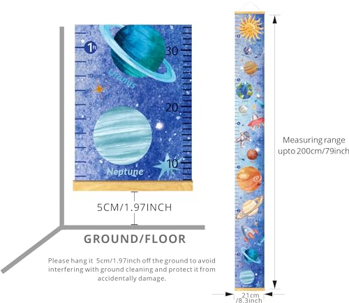 HomeEvolution Kids Growth Chart Height Measuring Chart, Solar System Space Planets Canvas Wall Hanging Rulers for Baby Children Girls Bedroom Decor (Solar System) - Image 2