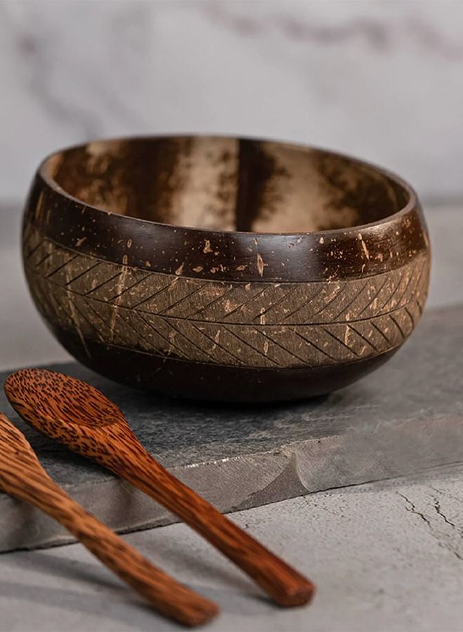 1 Natural Geometric Design Coconut Bowl and Spoon for smoothie Soup Salad bowls Grain Bowls Rice Noodles Fruit bowls Desserts Snacks and any Food Servings Eco friendly Vegan Unique Gift Acai Bowls - Image 1