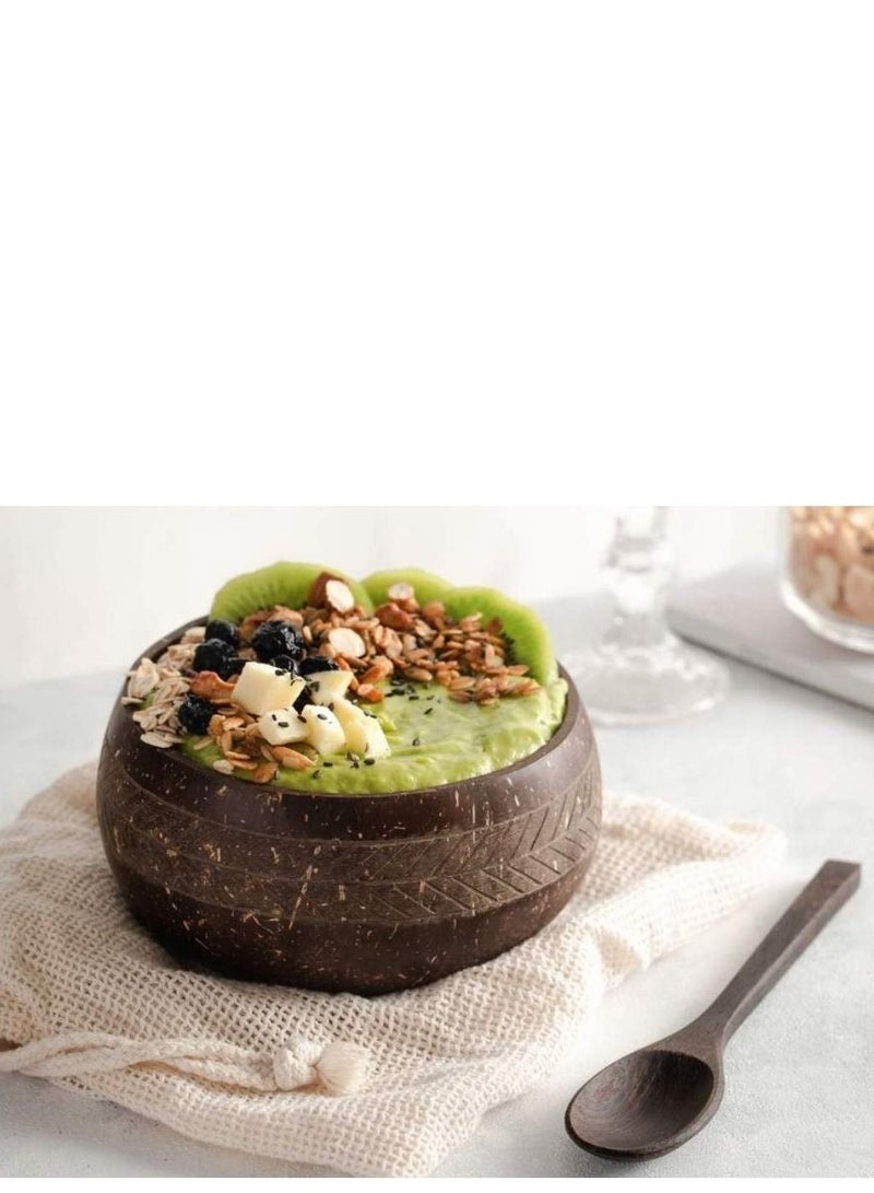 1 Natural Geometric Design Coconut Bowl and Spoon for smoothie Soup Salad bowls Grain Bowls Rice Noodles Fruit bowls Desserts Snacks and any Food Servings Eco friendly Vegan Unique Gift Acai Bowls - Image 2