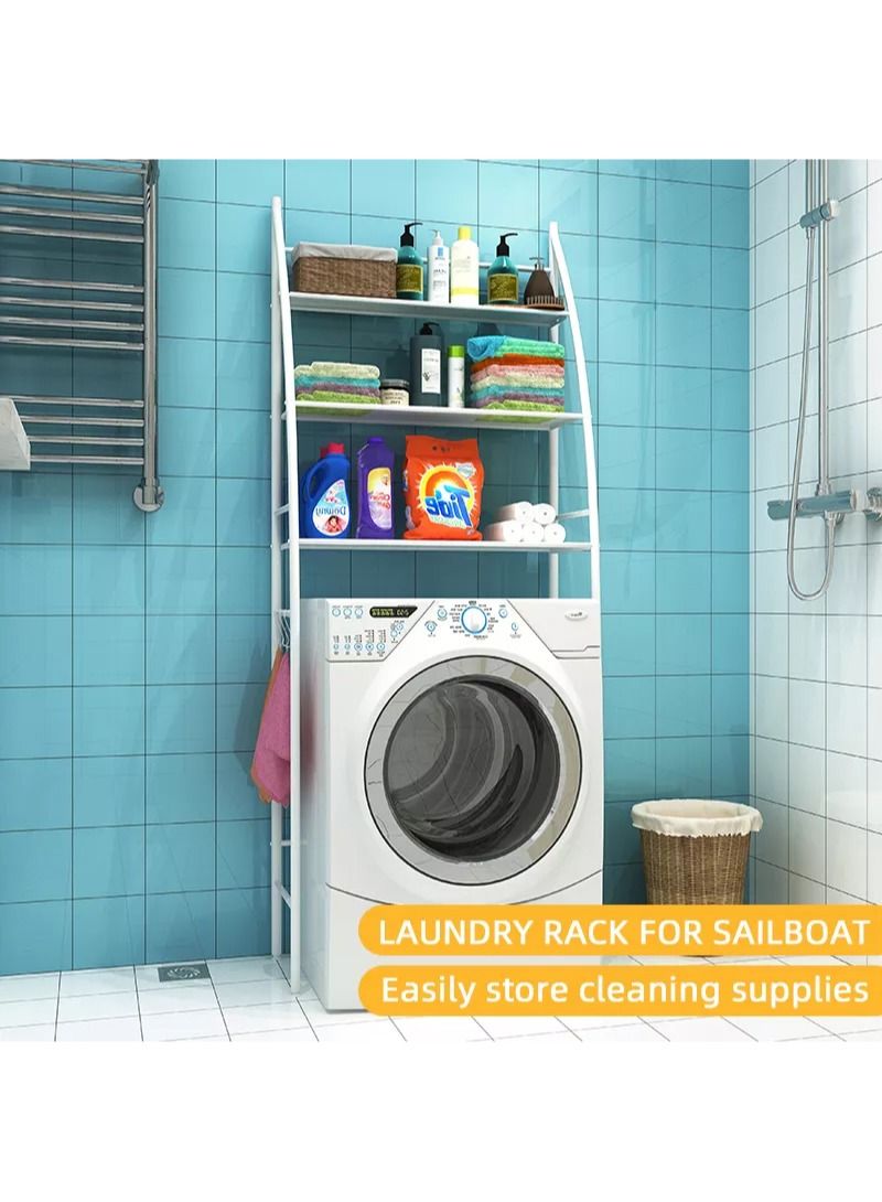 إيه جي دي رف تخزين معدني متعدد الأغراض يوضع فوق الغسالة مكون من 3 طبقات أبيض 27x90x6سم - Image 2