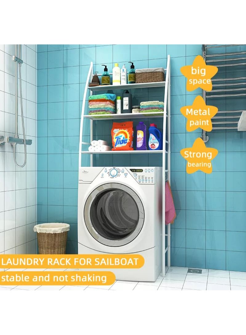 إيه جي دي رف تخزين معدني متعدد الأغراض يوضع فوق الغسالة مكون من 3 طبقات أبيض 27x90x6سم - Image 3