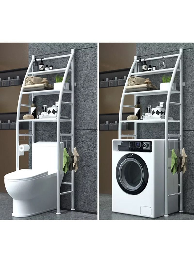 إيه جي دي رف تخزين معدني متعدد الأغراض يوضع فوق الغسالة مكون من 3 طبقات أبيض 27x90x6سم - Image 5