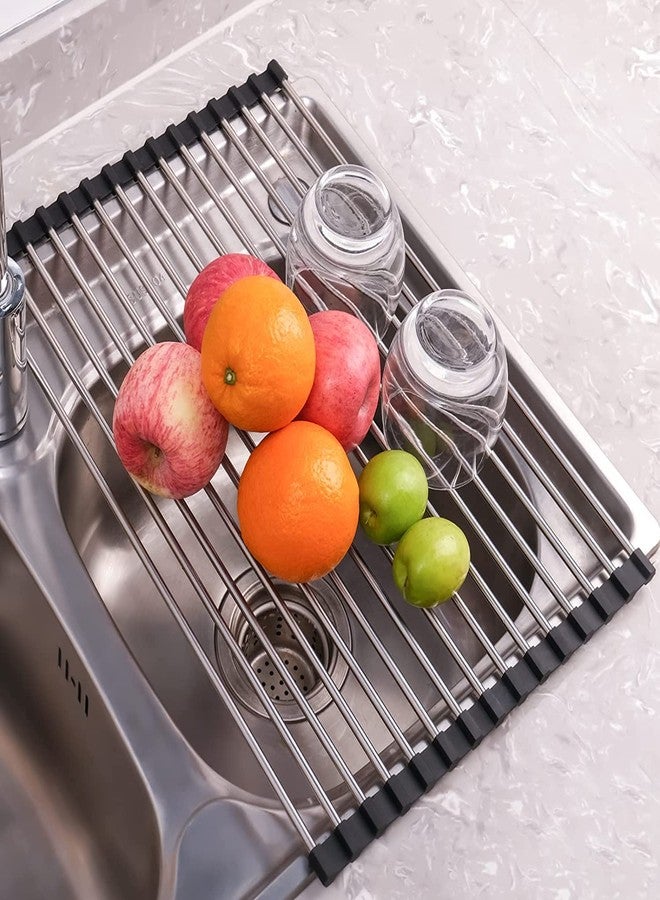 Seropy Roll Up Dish Drying Rack Over The Sink for Kitchen Sink Drying Rack Folding Dish Drainer Mat Rolling Dish Rack Sink Rack Stainless Steel Kitchen Dry Rack Black 17.5x15.7 Inch - Image 2