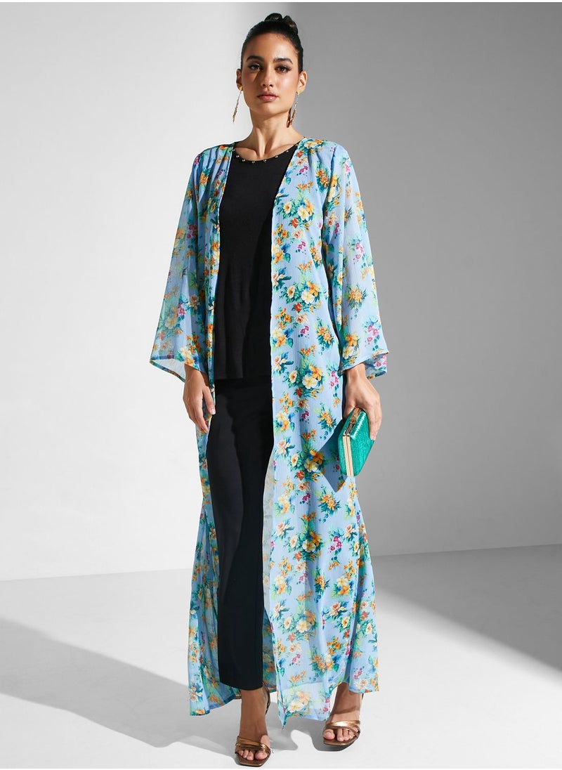 Golden Apple - Floral Printed Longline Kimono - Image 1
