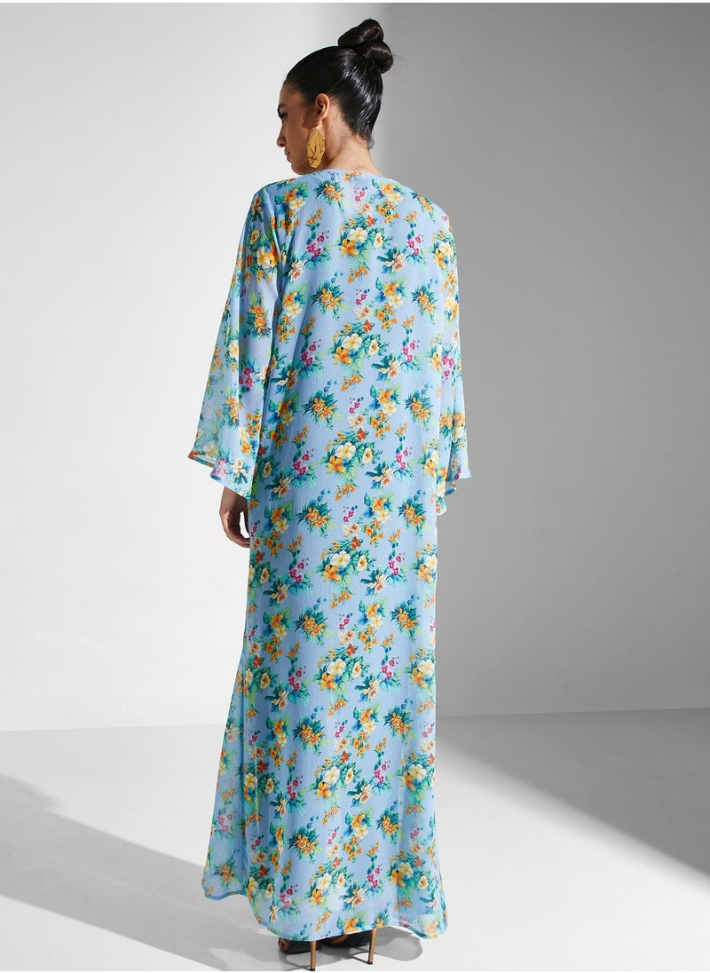 Golden Apple - Floral Printed Longline Kimono - Image 1