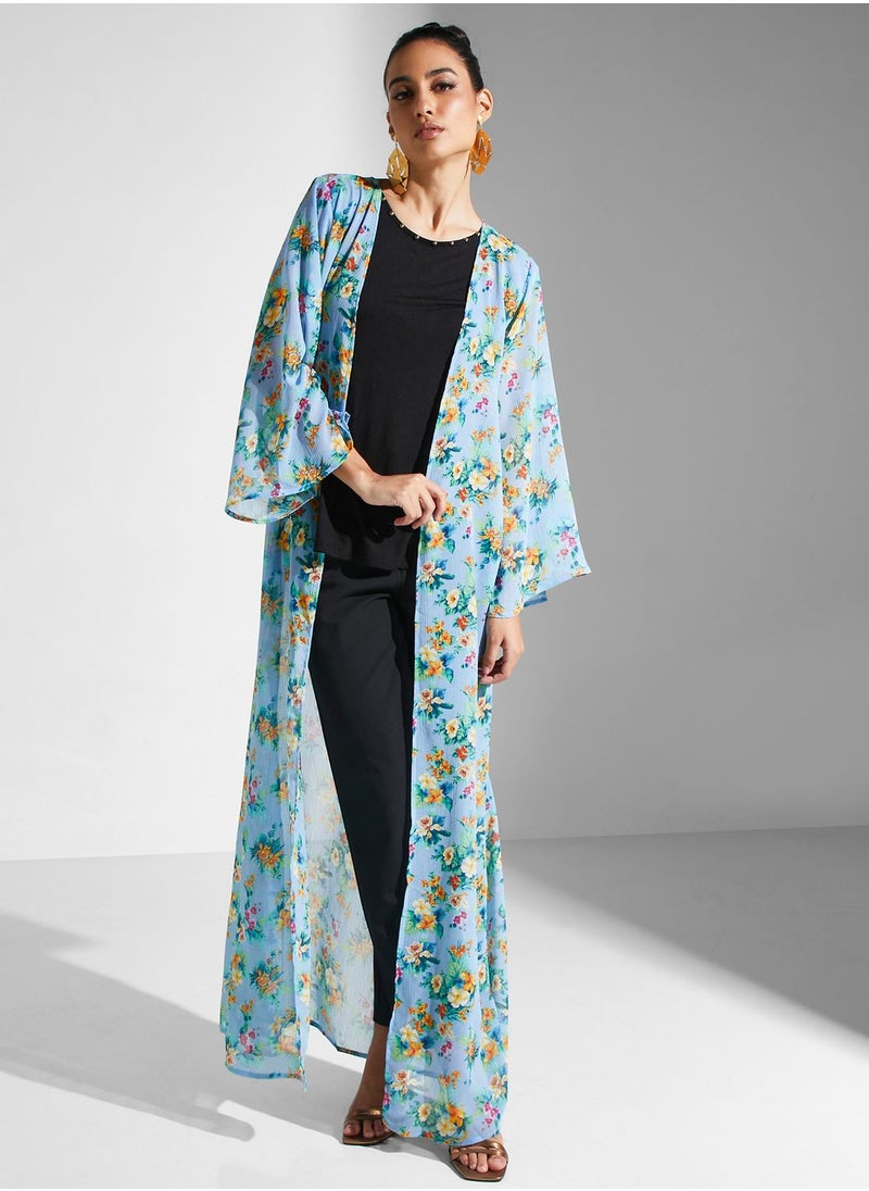 Golden Apple - Floral Printed Longline Kimono - Image 1