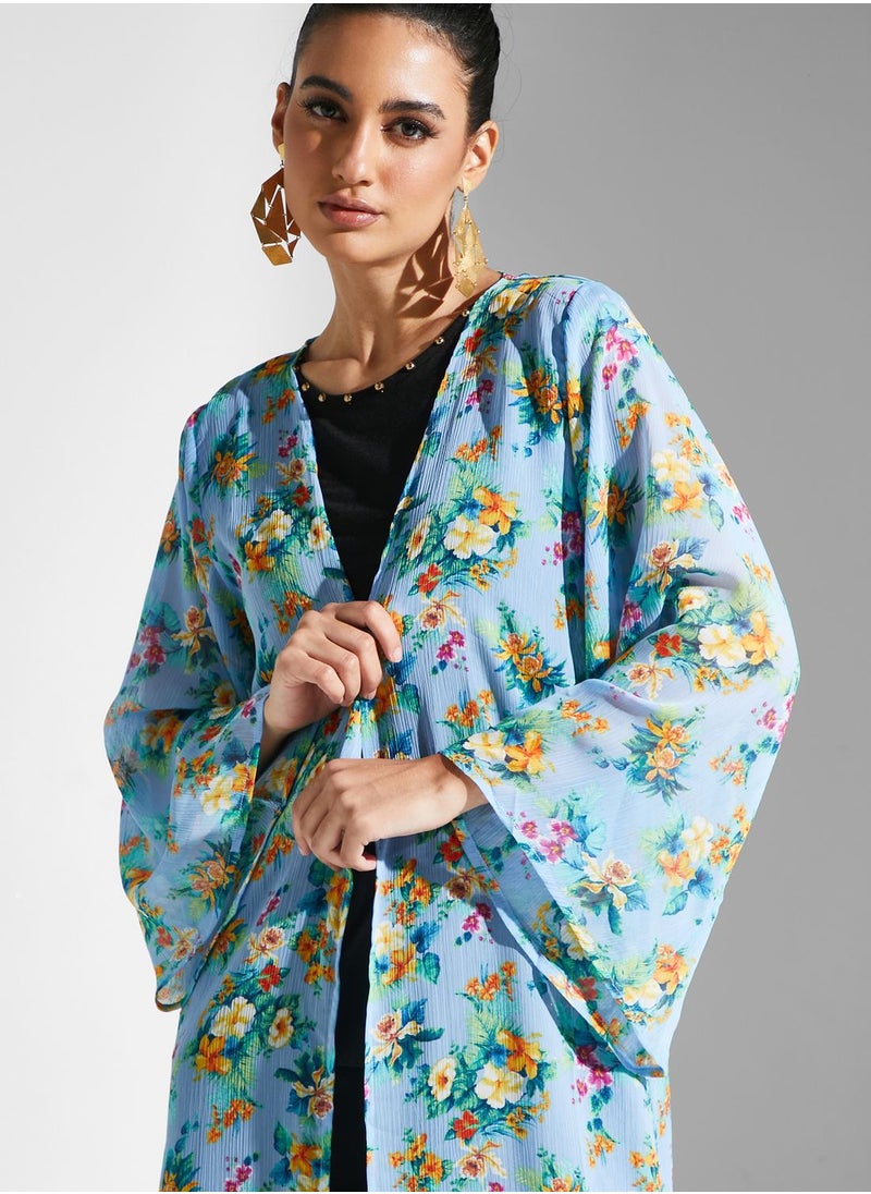 Golden Apple - Floral Printed Longline Kimono - Image 1