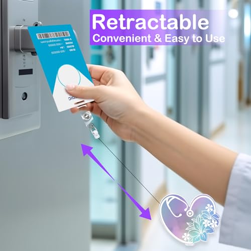 Xylolfsty Nurse Badge Reels 4PCS Retractable Badge Holders with Alligator Clip Iridescent Heart Brain Patterns Holographic Style Cute Badge Reels for RN Nurse Doctor Student Nursing Graduation Appreciation Gift - Image 5