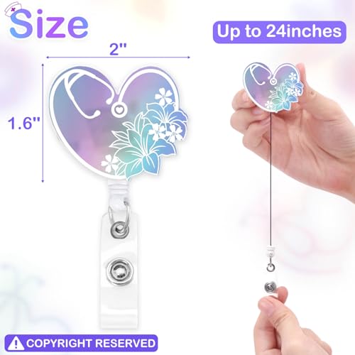 Xylolfsty Nurse Badge Reels 4PCS Retractable Badge Holders with Alligator Clip Iridescent Heart Brain Patterns Holographic Style Cute Badge Reels for RN Nurse Doctor Student Nursing Graduation Appreciation Gift - Image 2