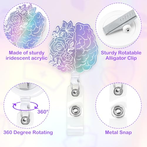 Xylolfsty Nurse Badge Reels 4PCS Retractable Badge Holders with Alligator Clip Iridescent Heart Brain Patterns Holographic Style Cute Badge Reels for RN Nurse Doctor Student Nursing Graduation Appreciation Gift - Image 3