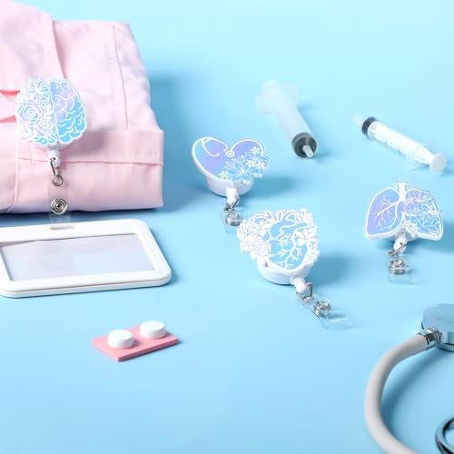 Xylolfsty Nurse Badge Reels 4PCS Retractable Badge Holders with Alligator Clip Iridescent Heart Brain Patterns Holographic Style Cute Badge Reels for RN Nurse Doctor Student Nursing Graduation Appreciation Gift - Image 4