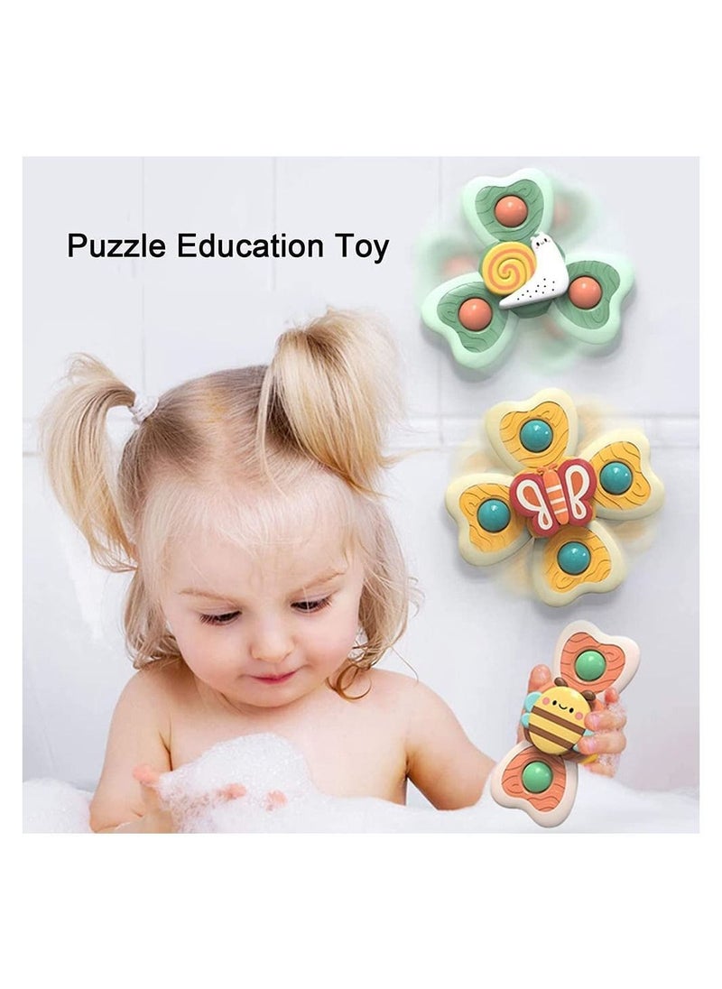 Y&D - Baby Cup Spinner Toy with Suction Cup, Bath Toys, Cartoon Spinning Lovely Gift for and Children BPA Free 3 Pack - Image 1