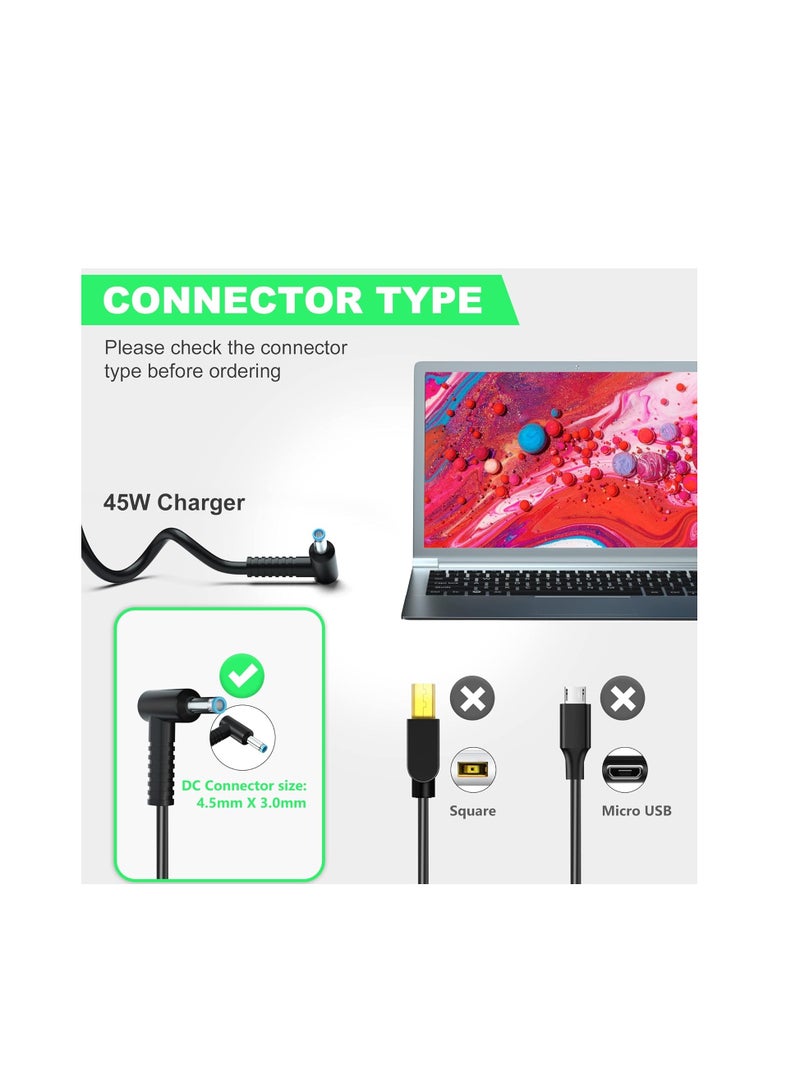 Terabyte شاحن لابتوب، محول 45 واط لجهاز HP Stream 11 13 14، Elitebook Folio، Chromebook، Envy، Spectre Ultrabook، Pavilion Touchsmart والمزيد (4.5 مم * 3 مم) - Image 2