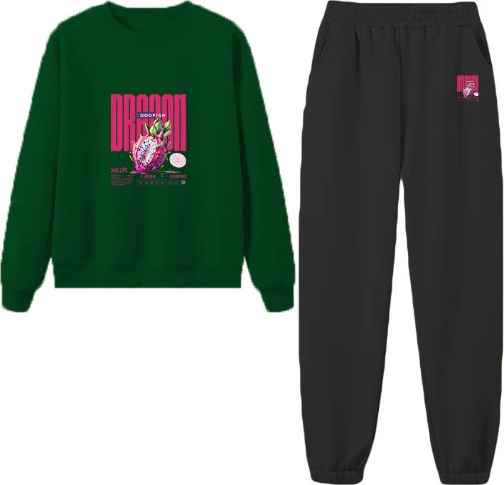 DogFish Tracksuit Oversize Dragon Fruit Printed Tracksuit,lover,couple Combination Green