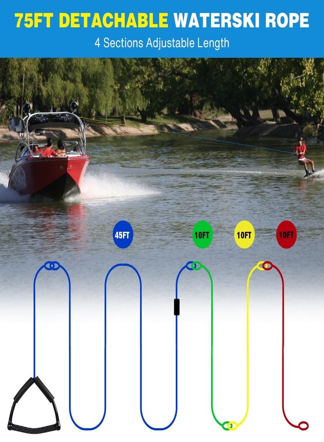 SCYONBARCO 75FT Radius Handle Ski Ropes for Water Skiing, Floating Wakeboard Rope and Handle, 4-Section Water Ski Rope, Wakeboard Tow Ropes for Waterskiing, Wakeboarding, Kneeboarding, Watersports - Image 5