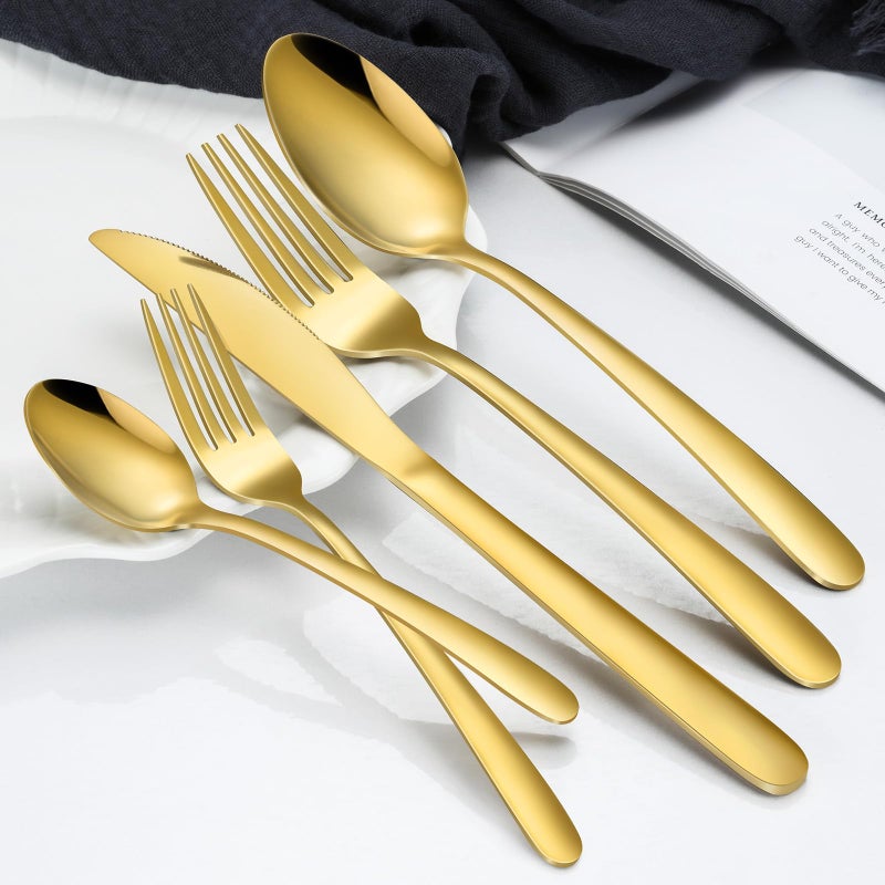 Hunnycook 60-Piece Gold Silverware Set - Stainless Steel Silverware Set for 12, Includes Forks Spoons and Knives, Utensil Sets for Home Kitchen Restaurant, Dishwasher Safe - Image 4