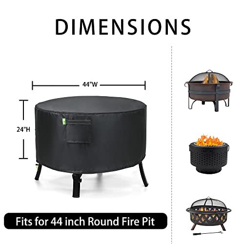 REDRICH Fire Pit Cover Round Heavy Duty Outdoor Firepit Cover Full Coverage Patio Outdoor Fireplace Cover Dustproof Anti UV and Waterproof 44L x 44W x 24H Black - Image 3