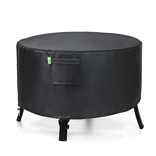 REDRICH Fire Pit Cover Round Heavy Duty Outdoor Firepit Cover Full Coverage Patio Outdoor Fireplace Cover Dustproof Anti UV and Waterproof 44L x 44W x 24H Black - Image 1