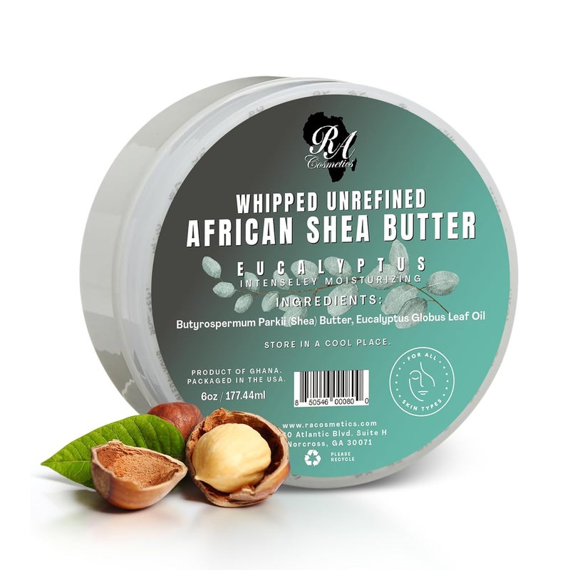 RA COSMETICS  100 Natural Whipped Moisturizing African Shea Butter 6 oz Unscented Ultimate Skin Moisturizer