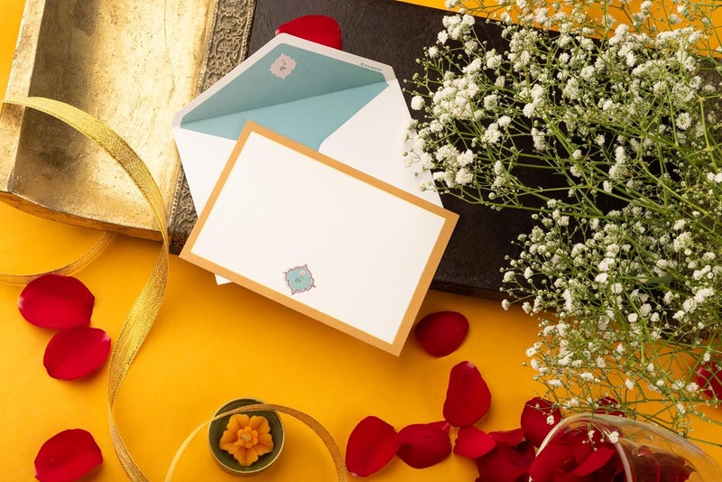 Be Stories Moroccon Affair One Side Print Blank Greeting Note Cards With Envelopes 130 GSM With Gold Foil Sticker Seals For Birthday Diwali Chirtsmas 550 x 350 inches Pack of 5
