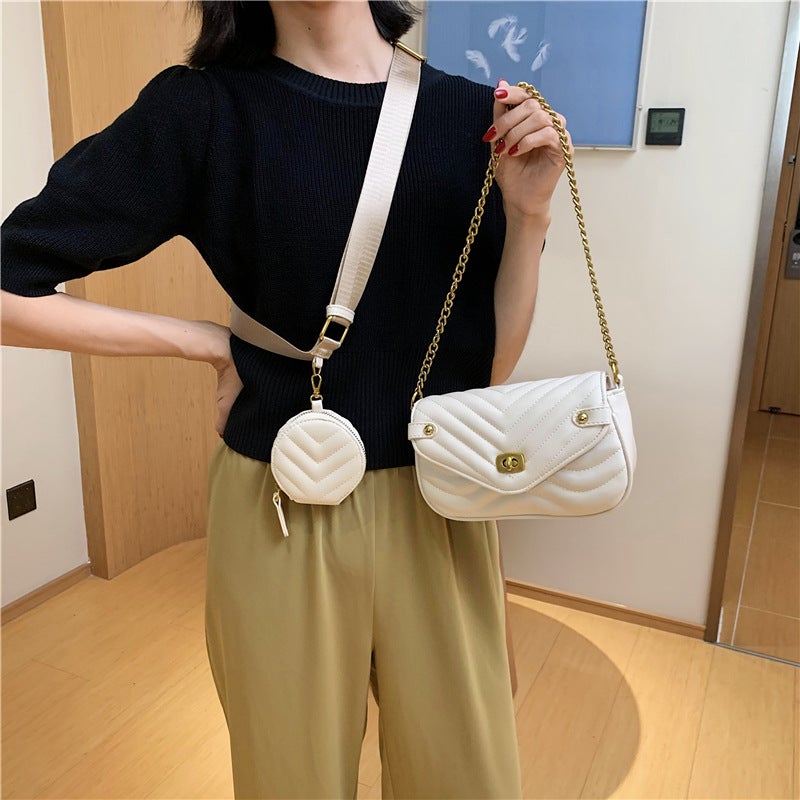 2022 New Bag Women'S Crossbody Red Summer Shoulder Bag Women'S Niche Design Chain Embroidery Thread Mother And Child Bag - Image 3