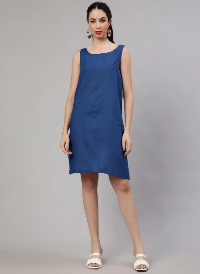 أيه كيه إس Navy Blue Sheath Dress With Printed Shrug For Women