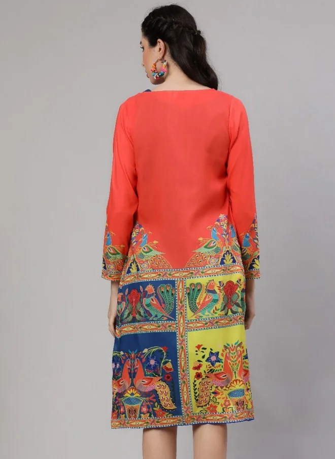 أيه كيه إس Navy Blue Sheath Dress With Printed Shrug For Women