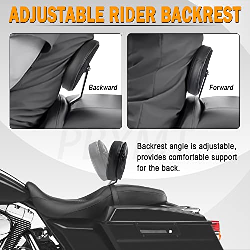 PBYMT Adjustable Plug-in Driver Backrest Rider Backrest Kit Compatible for Harley Touring Road King Street Glide Electra Glide 1997-2024 - Image 4