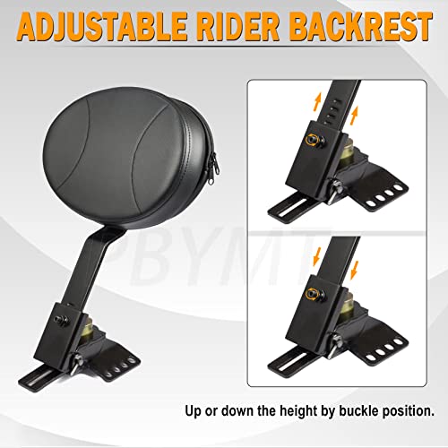 PBYMT Adjustable Plug-in Driver Backrest Rider Backrest Kit Compatible for Harley Touring Road King Street Glide Electra Glide 1997-2024 - Image 5