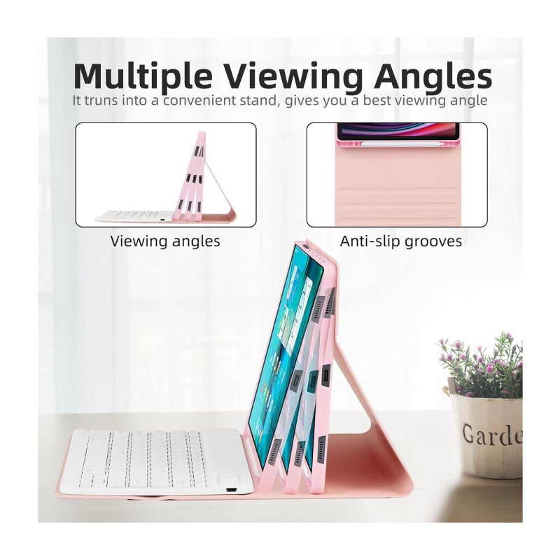 Detachable Backlit Bluetooth Keyboard: Pink 7-Color Backlit Rechargeable Magnetic Keyboard - Multi-Angle Stand Honeycomb TPU Protective Case for Samsung Galaxy Tab S7/S8/S9/S9FE Travel & Mobile Office - Image 5