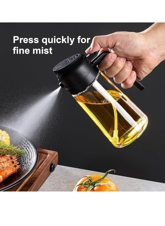 جنرال زجاجة توزيع زيت 16oz للمطبخ، موزع زيت زيتون 2 في 1 وبخاخ زيت، زجاجة زيت زيتون 470 مل، بخاخ زيت للطهي والمطبخ والسلطة والشواء باللون الأسود  - Image 2