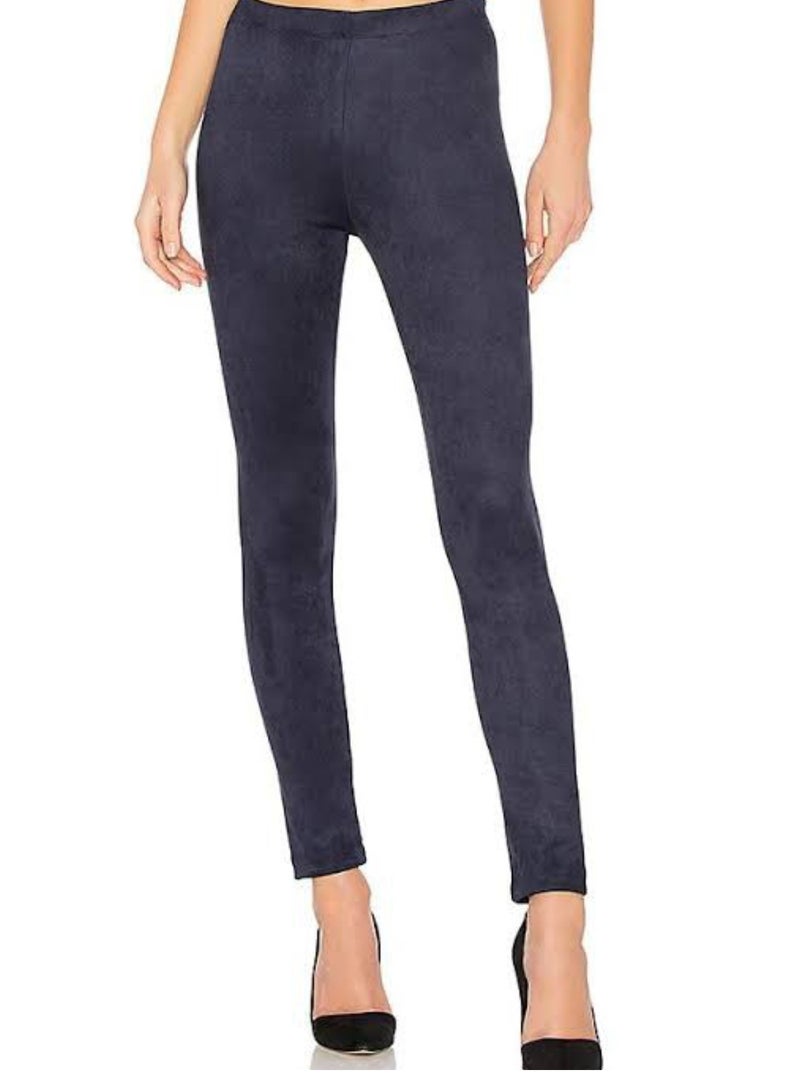 Women navy blue suede leggings lycra pants skinny
