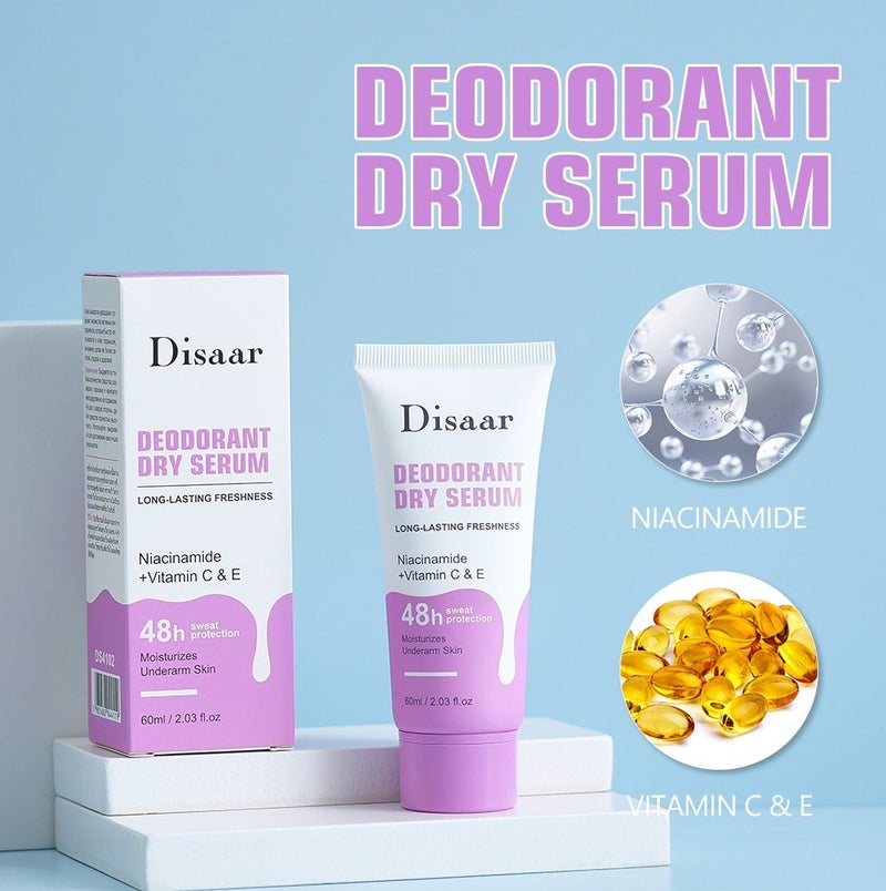 Disaar Deodorant Dry Serum Long-Lasting Freshness Niacinamide And Vitamin C And E 48H Sweat Protection Moisturizes Underarm Skin 60 ml - Image 3
