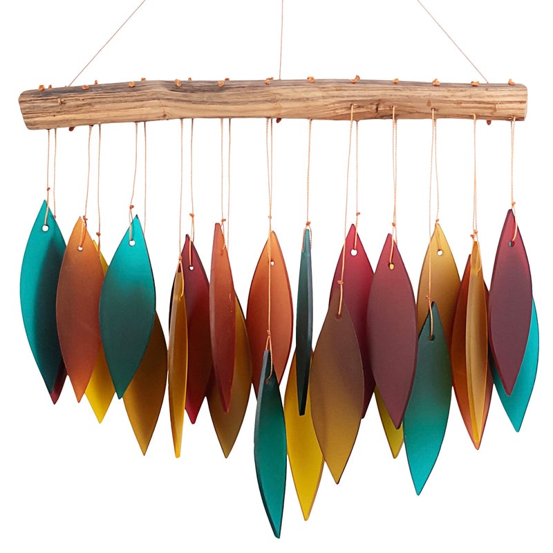 Gift Essentials Blue Handworks Santa Fe Glass Chime, Sandblasted Glass and Found Wood Handcrafted Wind Chime - Image 1